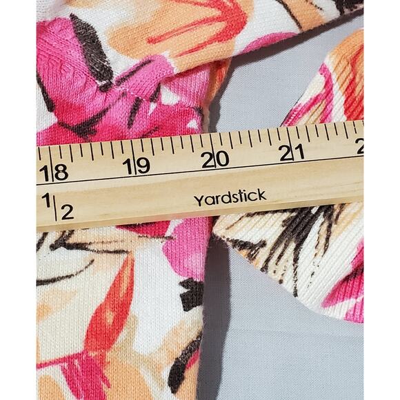 Sigrid Olsen Women's Sweater M Floral Pink White Satin Buttons Front and Cuff - Picture 8 of 9